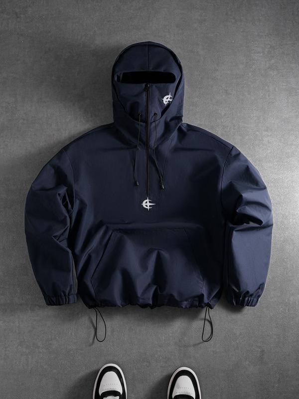 Herren Sommer-Outdoor-Jacke mit Kapuze, winddicht, Halb-Reißverschluss, Gesichtsmasken-Design, strapazierfähiger, knitterfester Stoff, Modestars-Print, Loose Fit, für alle Jahreszeiten