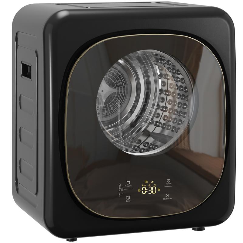 HOMCOM 4-kg Ablufttrockner, 800W Kompakter freistehender Fronttrockner mit 5 Trocknungsmodi, Smart-Sensor, Timer und Edelstahltrommel, Wandmontierbare tragbare kleine Wäschetrocknermaschine, Schwarz+Grau