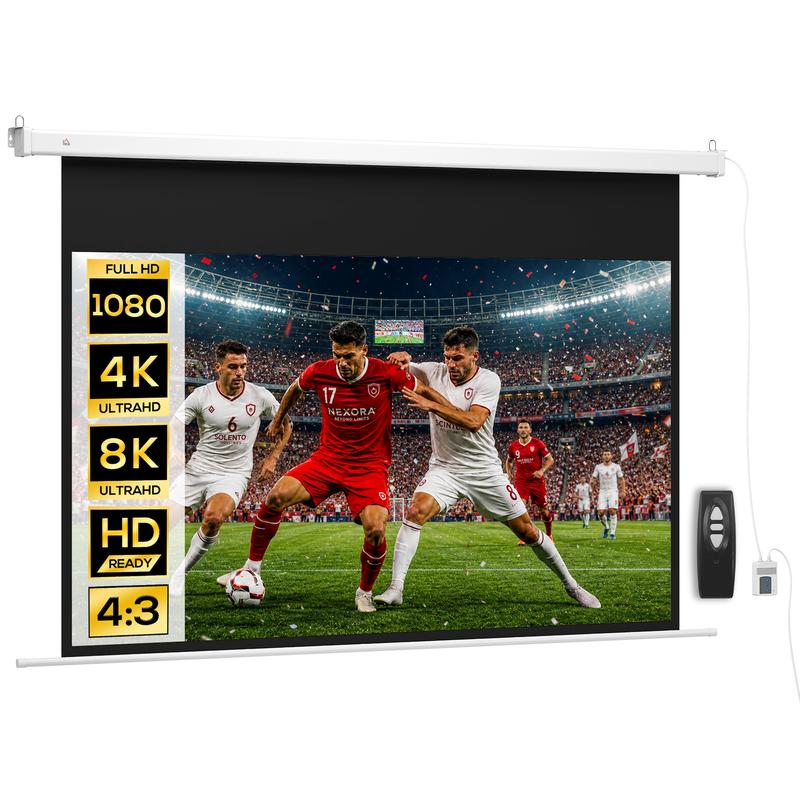 HOMCOM Beamer Leinwand 293 x 193 cm 120 Zoll 16:9 HD 4K Projektionsleinwand Elektrisch mit Fernbedienung, Rollo-Leinwand für Wand- und Deckenmontage, für Heimkino, Büro