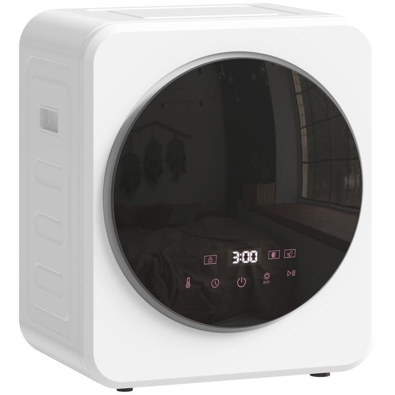 HOMCOM Mini Wäschetrockner mit einstellbarem Timer 800 W 4 kg bis zu 60℃, Freistehend, Stapelbar, Wandmontierbar Ablufttrockner mit Edelstahltrommel und Touch-Anzeige Trockner für Kleidung Weiß