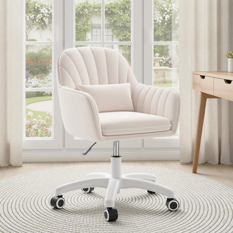 Homeoffice Stuhl, drehbarer Höhenverstellbarer Computerarbeitsstuhl mit Samtbezug, Schminkstuhl für den Schminktisch mit Rollen und Kissen, moderner Akzentstuhl mit mittlerem Rückenlehnenhöhe für Schlafzimmer und Lesezimmer