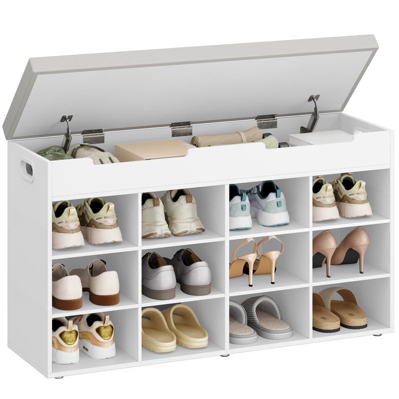 Hzuaneri Schuhbank, Schuhregal Mit Sitzfläche, Sitzbank Mit Stauraum, 12 Fächer, Herausnehmbare Regale, Geeignet für Wohnzimmer, Flur, Eingang