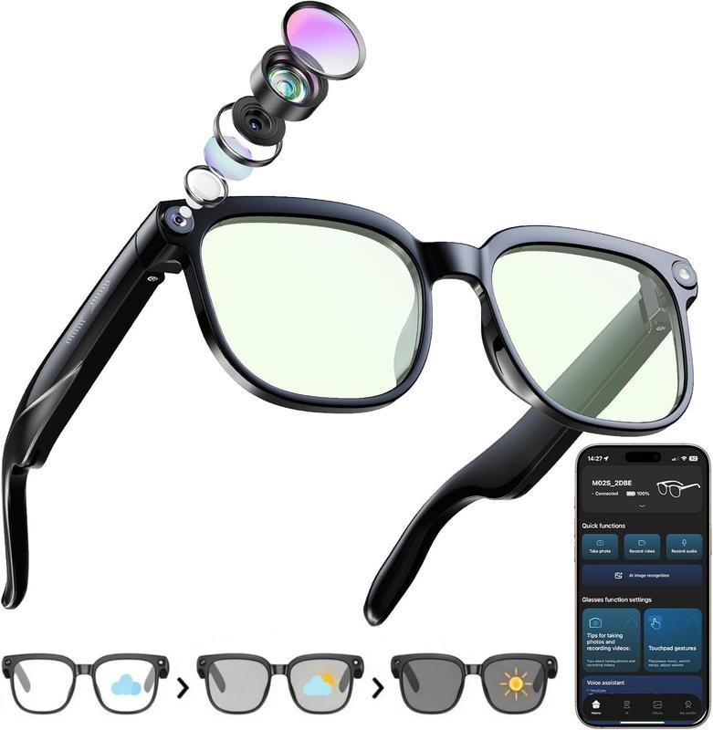 Intelligente KI‑Kamera‑Brille, HD‑Video 1080P, lichtempfindliche Gläser, großer Blickwinkel, vibrationsdämpfend, POV‑Aufnahme, KI‑Sprachassistent, Freisprechfunktion, Musikwiedergabe, Sport und Reisen