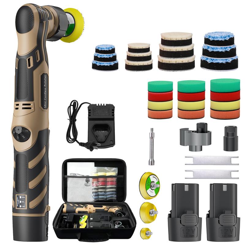 Kabellose Mini-Poliermaschine, 1/1,5/2 Zoll, mit 11 Geschwindigkeitsstufen (2500–6000 U/min), 2 * 2,3-Ah-Akkus, Mini-Poliermaschine für die Autopflege