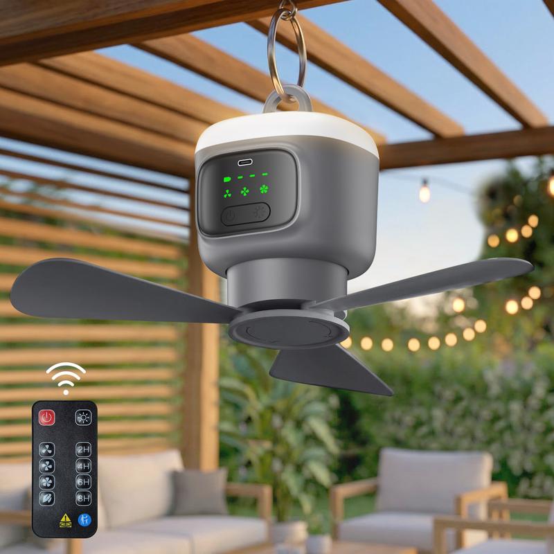 Kabelloser Outdoor Deckenventilator mit Fernbedienung, 12000mAh Akku Deckenventilator mit Licht,4 Geschwindigkeitsstufen, Timer für Outdoor Zelt Terrasse Pavillon Veranda und Wohnmobil
