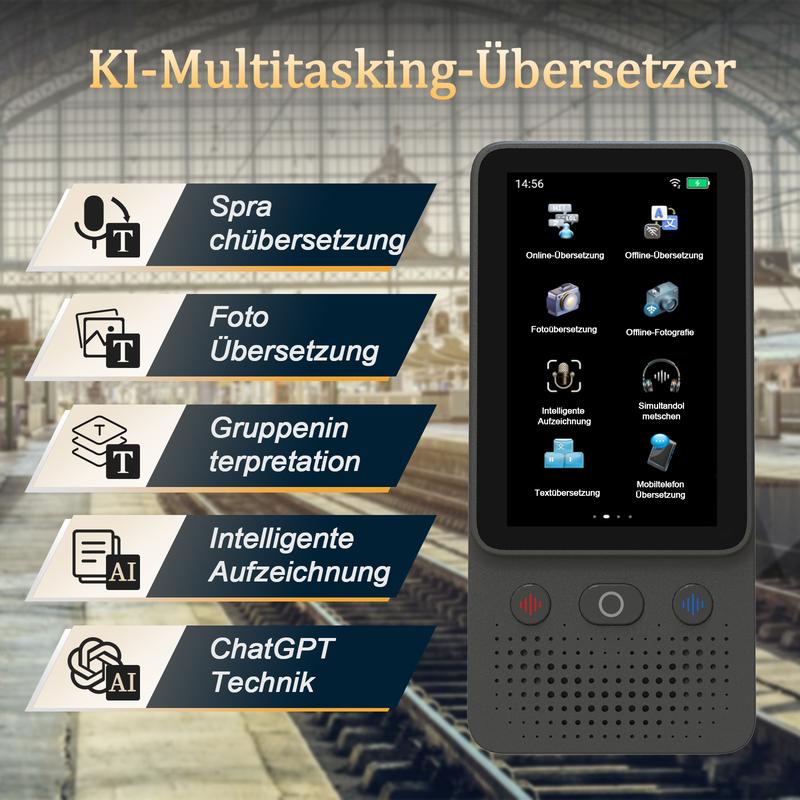 KI Sprachübersetzer | 138 Sprachen, Übersetzung von Sprache und Fotos in Echtzeit | Offline Modus & Touchscreen | Perfekt für Reisen & Business