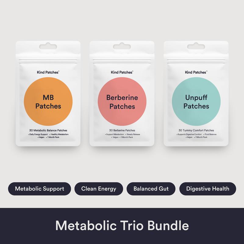 KIND PATCHES Metabolic Trio Bundle, MB-Pflaster + Berberin-Pflaster + Unpuff-Pflaster – 3 Pflaster für Stoffwechsel, Verdauung & Bauchkomfort, mit natürlichen Inhaltsstoffen