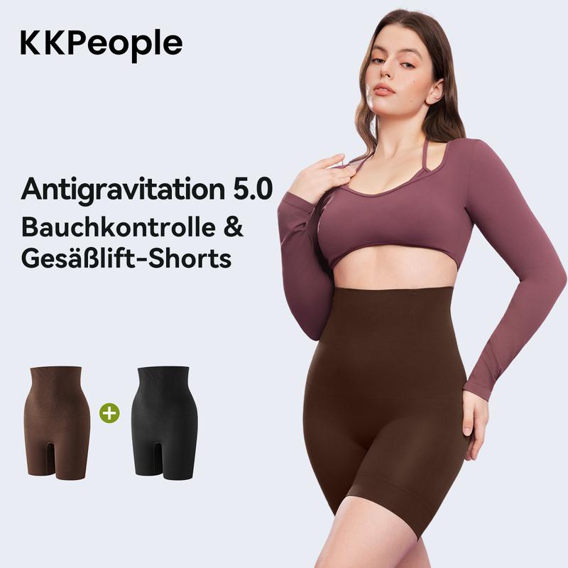 [KKpeople] 2er-Pack Anti-Gravity 5.0 Shapewear-Shorts für Damen, High-Waist Bauchweg-Formshorts mit Bauchkontrolle und Po-Lifting-Effekt, figurformende Kompression, bequem, Schwarz und Braun