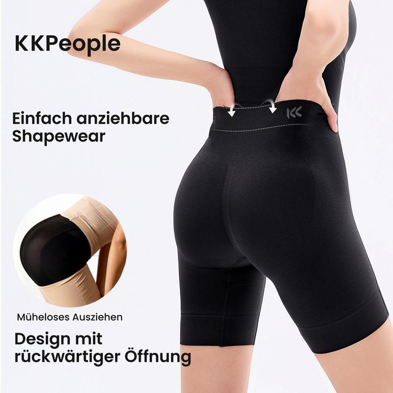 [KKpeople] EasySlide Shapewear-Body für Damen, High-Waist Bauchweg-Body mit Bauchkontrolle und Po-Lifting-Effekt, rückseitige Öffnung leicht herunterziehbar, gerafftes Po-Design, flexible Stützstäbchen am Rücken, Baumwollzwickel, Alltag & Postpartum