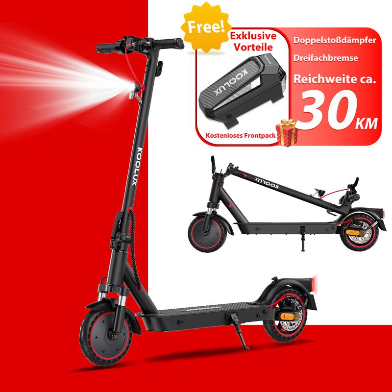 KOOLUX E Scooter mit Straßenzulassung,Faltbarer Elektroroller für Erwachsene ABE,400W-Motor mit 30 km Reichweite,Doppelbremsen,zwei Stoßdämpfern,inklusive Aufbewahrungstasche,Electric Scooter mit App & LED Display
