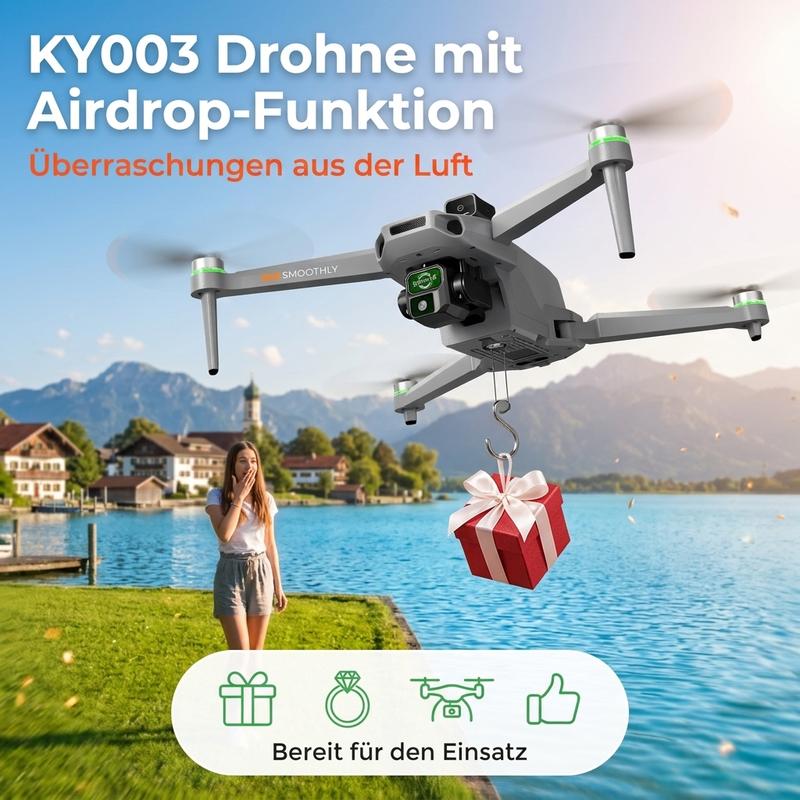 KY003 Drohne, Unter 250g, Faltbar, Mit Integrierter Abwurffunktion, Günstige Einsteigerdrohne mit 360° Rollen, HD Kamera, 1KM Reichweite, 25Min Akku, Intelligente Antikollision, Keine Anmeldung Keine Strafe