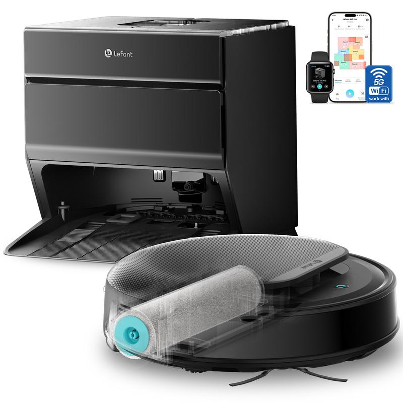 Lefant M5 Roller Staubsauger Roboter,Anheben des Wischmopps,Vermeiden von Hindernissen,18000 Pa,2.4G/5GHz Wi-Fi, Absturzsicherung,No-Go-Zone, Aufsaugen von Tierhaaren , Geeignet für kleine Wohnungen