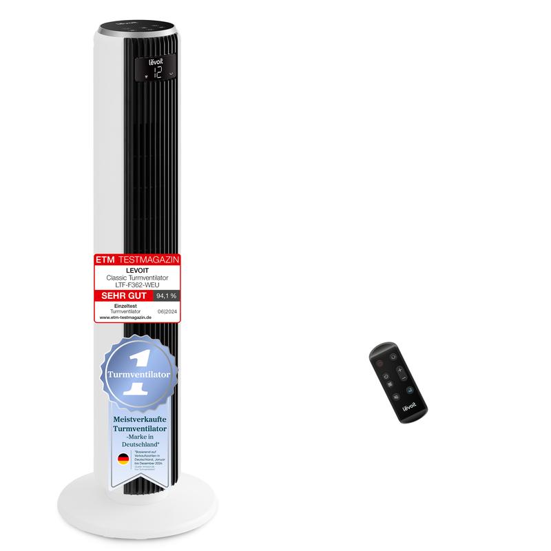Levoit-Turmventilator mit Fortschrittlichem Schlafmodus-Ventilator leise 12Std Timer 4 Modi 5 Geschwindigkeiten-Automatikbetrieb mit Sensor-Oszillation Tower Fan mit Fernbedienung Weiß 92CM