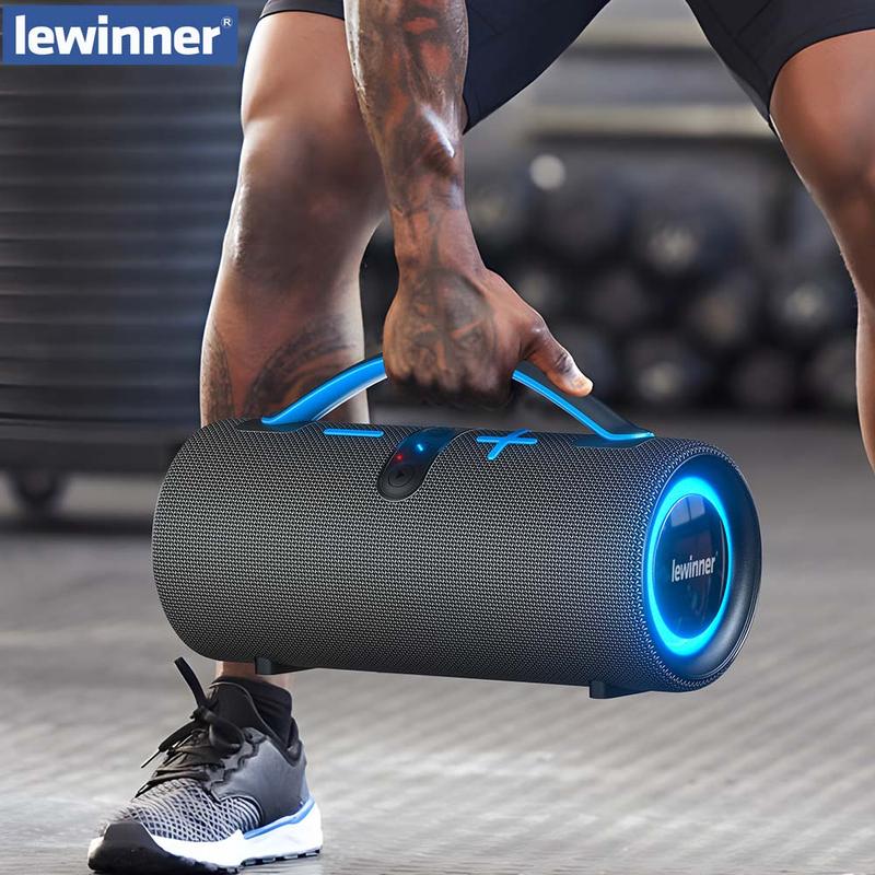 Lewinner Bluetooth Lautsprecher, TWS Pairing, 150 Songs nacheinander nonstop hören, 30W*2 mit zwei Lautsprechern, IPX5 wasserfest, tragbar, Bass, RGB Licht, für draußen, Geschenk