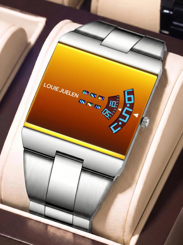 Louie Juelen modische, quadratische, trendige Armbanduhr für Pendler – minimalistisch und lässig, geeignet für Studenten, wasserdicht — multifunktionale Herrenuhr für jedes Outfit, Quarzwerk, Edelstahlarmband, blaue Zifferblatt