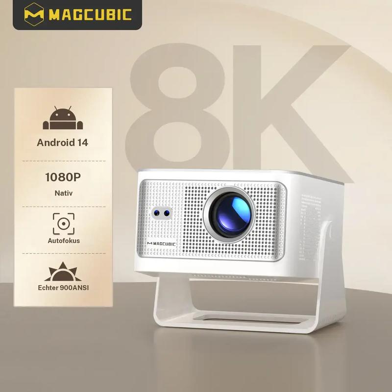Magcubic HY350MAX Projektor Autofokus 900ANSI 8K Dekodierung Android 14 Allwinner H726 Eingebauter 15W HiFi Lautsprecher, Dual WiFi6, BT5,4, Native 1080P, 1,0: 1, Kurzer Wurf, Tragbar, Smart, für Heimkino, Filmnacht