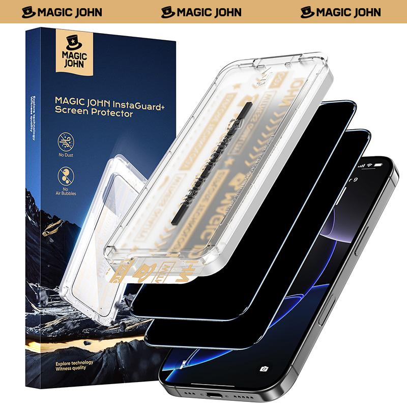 MAGIC JOHN Premium verbesserter Sichtschutz Displayschutz mit Staubschutz, blasenfrei und ultraleicht durchsichtig für iPhone & Samsung