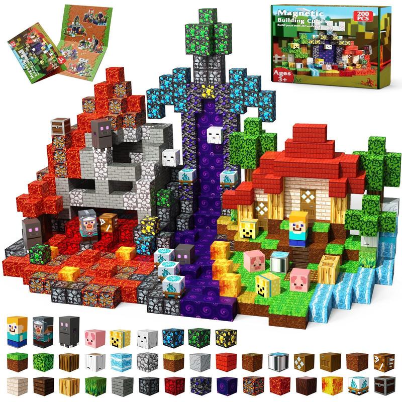 Magnetbausteine 200 Teile für Kinder, Magnetische Würfel Bausteine, STEM Montessori Magnetspielzeug, Sensorisches Konstruktionsspielzeug für Jungen Mädchen 4-8 Jahre, Geburtstags Weihnachtsgeschenk