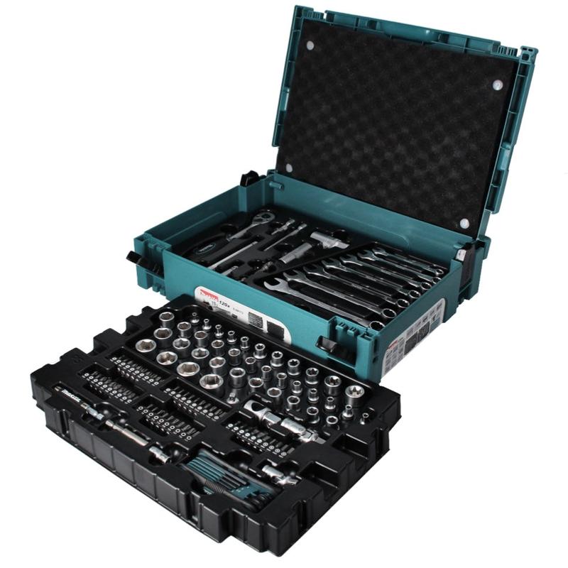 Makita Werkzeug Set 120 tlg. ( E-08713 ) 1/4" / 3/8" / Ratsche / Steckschlüssel / Bits / Kombischlüssel aus CV Stahl + Makpac
