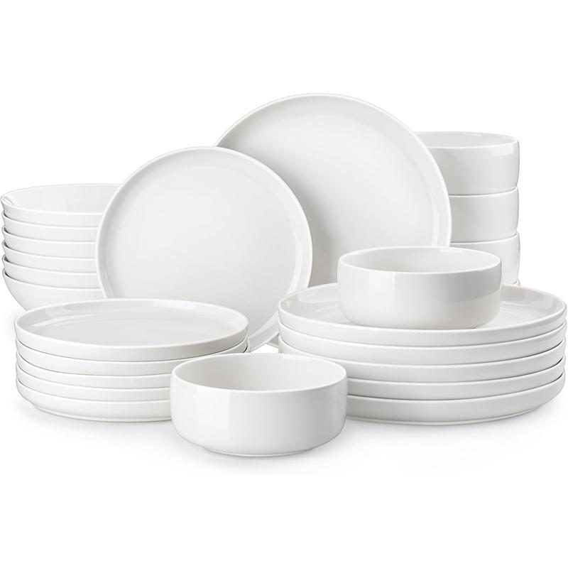 MALACASA-Teller- und Schüsselsets, 12/16/18/ 24-teiliges Porzellangeschirr, splitterfestes Keramikgeschirr-Set, LUNA 4 / 6 Serie Dinner Service