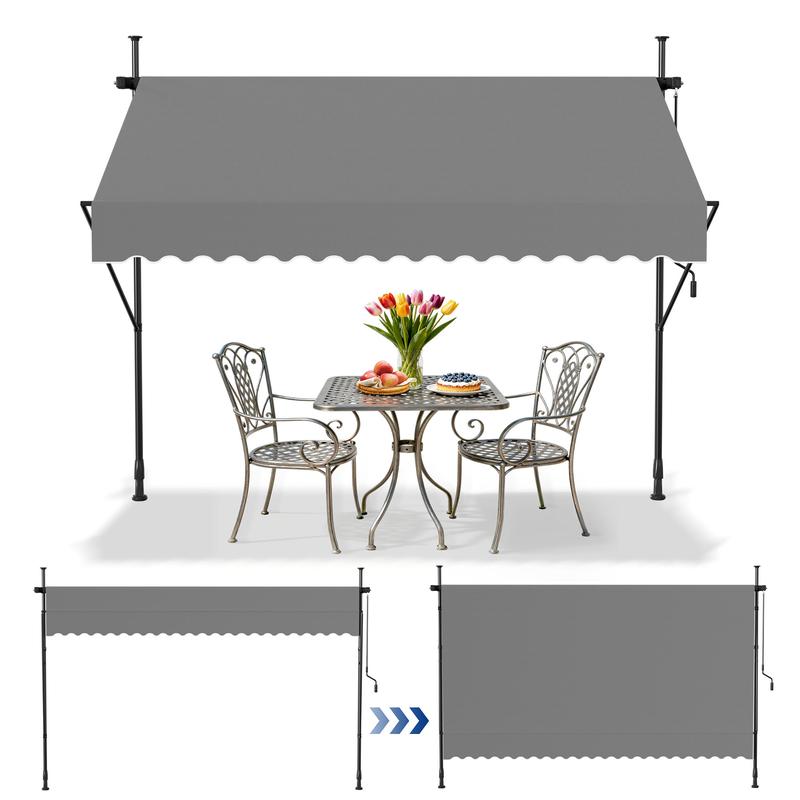 Markisenhalterung, Markise für Balkon, Sonnenschutzmarkise, manueller Handkurbelmechanismus, höhenverstellbar, UV beständig, Sonnenschutz, 100 % Polyester, für Hofe, Balkone, Restaurants und Cafés, Grau