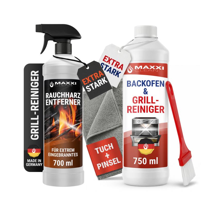 Maxxi Clean Grill- & Ofen-Power-Set – Backofenreiniger Gel 750 ml + Rauchharzentferner 0,7 L + Tuch + Pinsel