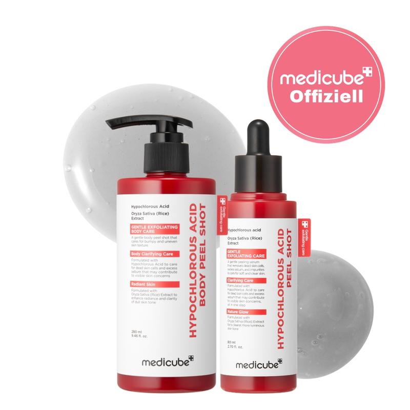 [medicube] Hypochlorous Acid Rice Peel Shot Duo für Gesicht & Körper | Sanftes Peeling-Serum für abgestorbene Hautschüppchen & Porenpflege | Mit Reisextrakt, Hypochloriger Säure & Panthenol für Feuchtigkeit & ein glatteres Hautbild