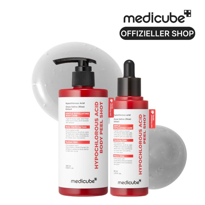 [medicube Offizieller Shop] Hypochlorous Acid Rice Peel Shot Duo für Gesicht & Körper | Sanftes Peeling-Serum für abgestorbene Hautschüppchen & Porenpflege | Mit Reisextrakt, Hypochloriger Säure & Panthenol für Feuchtigkeit & ein glatteres Hautbild