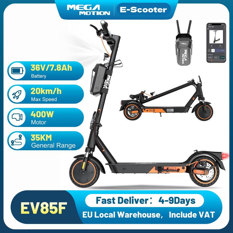 MEGA MOTION E‑Scooter mit ABE Straßenzulassung, Faltbarer City‑Roller für Erwachsene, 400W Motor, 35 km Reichweite, 8,5 Zoll Reifen, Doppelfederung, inkl. Transporttasche & APP