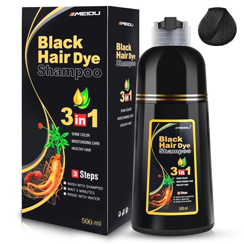 MEIDU 3-in-1 Schwarz-Haarfärbe-Shampoo, Gleichmäßiges und gepflegtes Haarergebnis, Rezeptur mit sanften Inhaltsstoffen, Für Männer und Frauen geeignet, Einfache Anwendung, Langanhaltende Farbe, Salon-Ergebnis