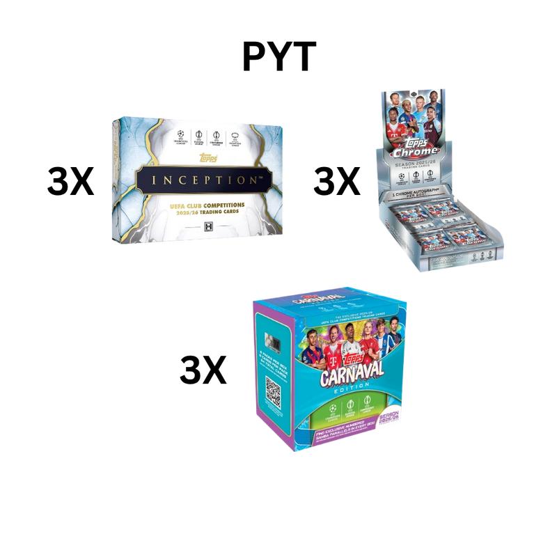 MIXER PYT#28 - 3x Topps UCC Inception 2025-26 + 3x Topps UCC Chrome 2025/26 + 3x Topps UCC Carnaval 2025/26