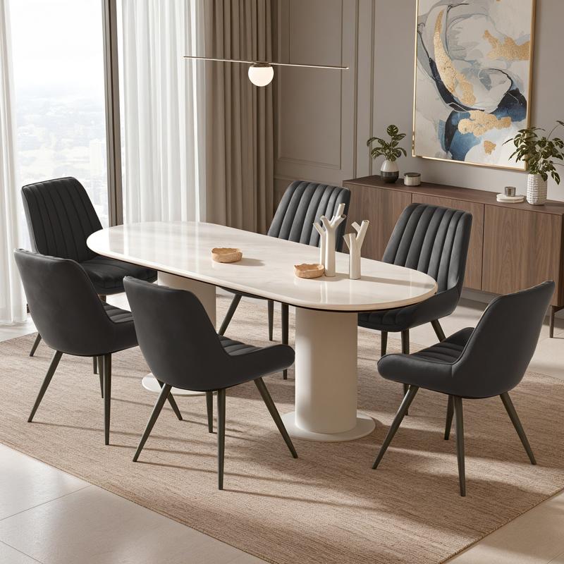 Moderne Esszimmerstuhl-Set mit 2/4/6 Stühlen – komfortable Stühle mit dicken, gepolsterten Sitzkissen, Stoffbezügen und Metallbeinen