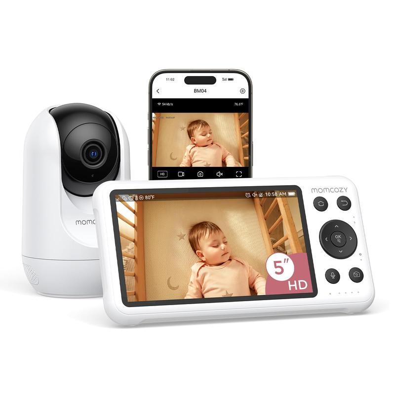 Momcozy BM04 Babyphone mit Kamera App, 5 Zoll WLAN Video Babyphone mit Kamera und Audio, 4×Zoom, Bewegungs und Weinenkennung, sicherer Zaun, klare Nachtsicht, 2-Wege-Gespräch, Foto & Videoaufzeichnung