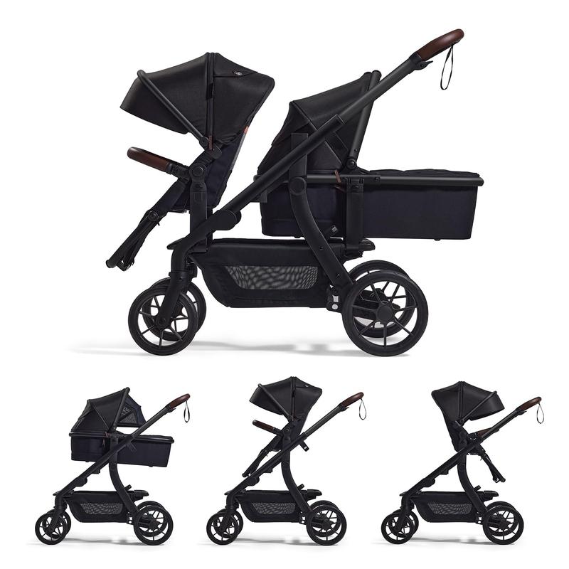 Momcozy ChangeGo Baby Kombi, verwandelbar von Einzelsitzer zu Doppelsitzer zu Wagen, mit 23 Konfigurationsmöglichkeiten, Bassinet, Sitz inklusive, große PU Räder, Vollfederung an allen Rädern & ausziehbare UV Schutz Haube UPF50+