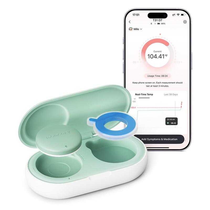 Momcozy Digitales Fieberthermometer für Babys, Genaues Smartes baby thermometer Thermometer, Sofortige Messwerte, App-Echtzeitüberwachung, fieberthermometer baby mit Hypoallergener 3M-Sticker