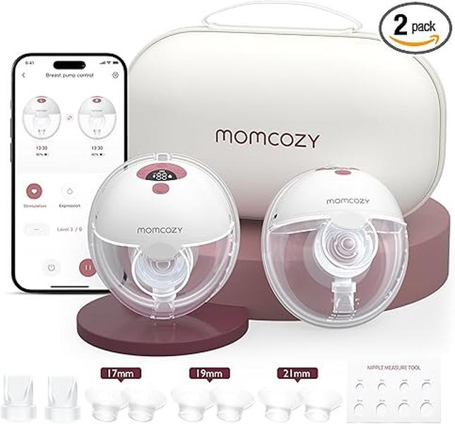 Momcozy M5 Smart Milchpumpe Elektrische, App-Steuerung Milchpumpen handsfree, tragbare Doppel Brustpumpen mit Babymund Doppelgedichtete Brusthaube mit 3 Modi und 9 Stufen - 2 Pack, Rot