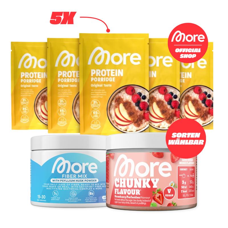More Nutrition Frühstücks Bundle - 5er Porridge Multipack + Fiber Mix + Chunky Flavour High Protein & ohne Zuckerzusatz