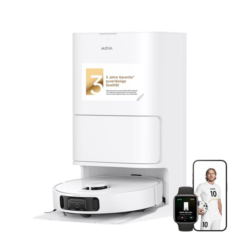 MOVA E40 Ultra Saug- & Wischroboter für große Wohnungen & intensive Reinigung, 19.000 Pa, bis zu 180 Min., 4 cm automatisch ausfahrbarer Mopp, 80 ml Frischwassertank, Moppwäsche & Heißlufttrocknung