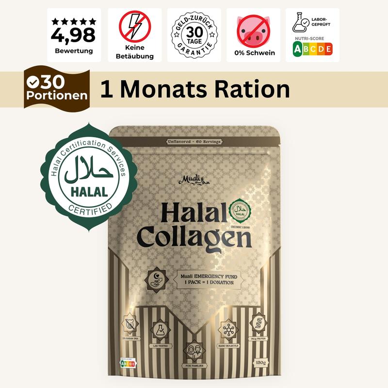 Muali Halal Kollagen | Halal-zertifiziert | ohne Schwein-DNA, sicher & rein, für Muslime | 100% Hydrolysat Typ 1 & 3