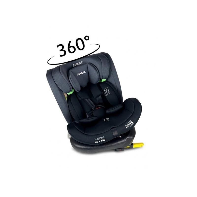 Nania Dune, Autositz, i-Size, drehbar 360, skalierbar, Geburt bis ca. 12 Jahre, Gruppe 0/1/2/3, 40-150 cm, ISOFIX-Autositz, 360 Grad drehbar, neigbar, verstellbare Kopfstütze