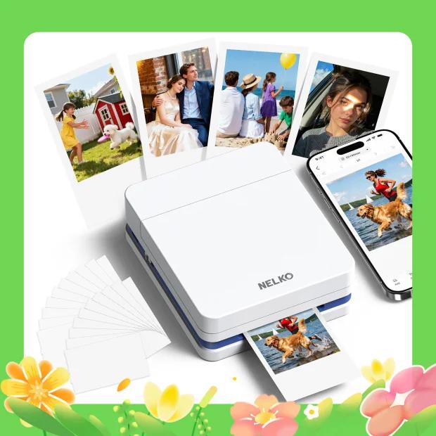NELKO PP01 Tragbarer Mini-Farbdrucker, Drahtloser Mobiler Tintenstrahldrucker, Sofortiger Smartphone-Fotodrucker, Selbstklebende Fotos, Bluetooth-Kompatibel mit iOS- und Android-Geräten, Photo Printer, Valentinstagsgeschenk, Intelligente KI-Funktionalität