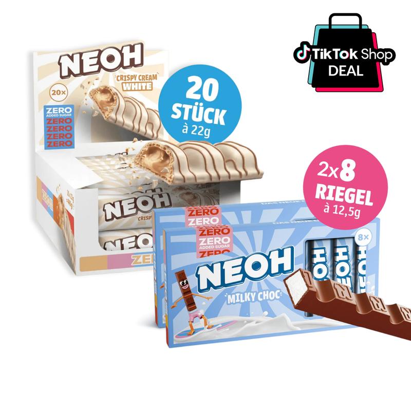 NEOH Bestseller Zero Added Sugar TikTok-Pack | 36er Mix-Bundle (20x Crisp n Cream + 16x Milky Choc) Vorratsbox ohne Zuckerzusatz