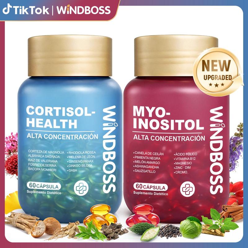 Neu im Sortiment – WindBoss Cortisol-Inositol-Weichkapseln im Doppelpack – 2 Flaschen, gleicht den Cortisolspiegel aus, vegan, glutenfrei und frei von unnötigen Zusatzstoffen, 2 Sets versandkostenfrei