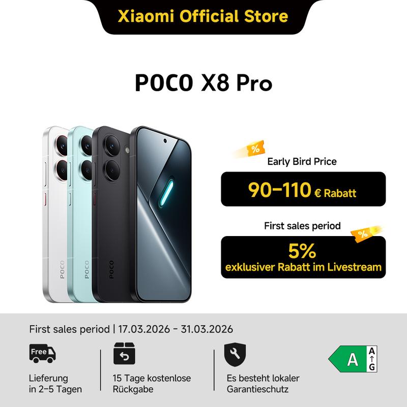 NEU | POCO X8 Pro | Flagship Dimensity 8500-Ultra, 6500mAh (typ) Akku mit 100W HyperCharge, Ultrahelles 1,5K 120Hz AMOLED-Display