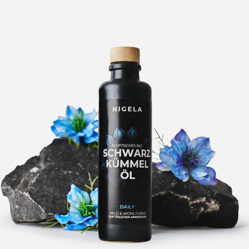 Nigela Bio Schwarzkümmelöl DAILY ungefiltert - Ägyptisches Schwarzkümmelöl - In Bayern hergestellt - Zertifiziertes & Laborgeprüftes Black Seed Oil - 200ml