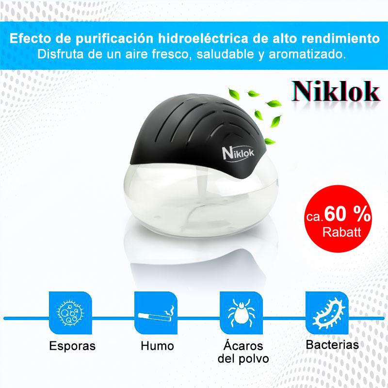 NIKLOK Luftreiniger– Das Original Luftreiniger mit Wasserfilter Luftreiniger für Zuhause mit Aromatherapie-Funktion, LED-Nachtlicht, geeignet bei Rauch & Haustieren – Duftmaschine für ätherische Öle