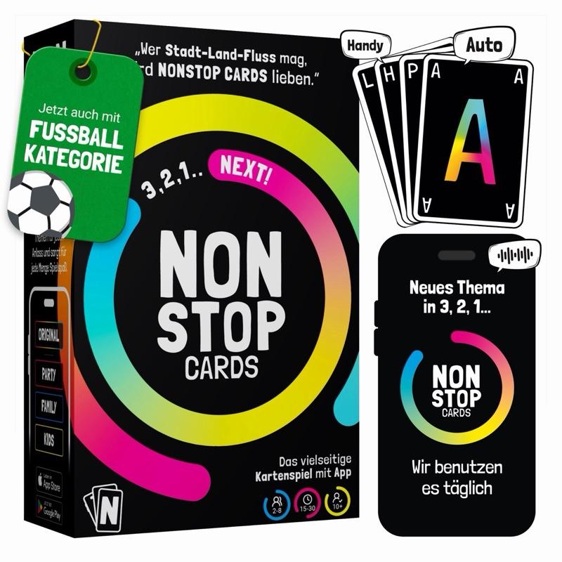 NONSTOP CARDS - Lustiges Kartenspiel mit App | Gesellschaftsspiel für Fans von Stadt-Land-Fluss | Partyspiel | 2 - 8 Personen | über 1750+ Themen