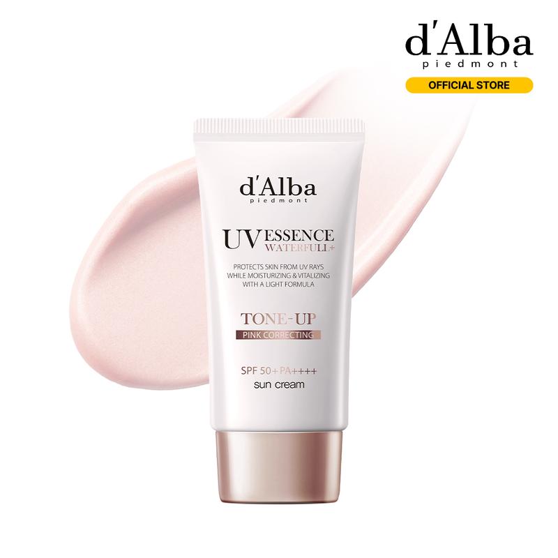 [Official d'Alba] Italienischer weißer Trüffel Waterfull Tone-up Sunscreen 50ml, SPF/LSF 50+PA++++, Reiner und Veganer Hybrider Rosafarbener Feuchtigkeitscreme, Leuchtender und Aufhellender Sonnenschutz, 50ml