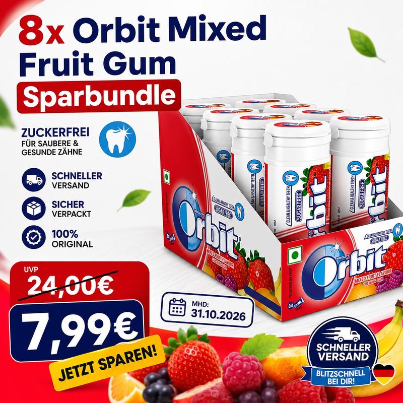 Orbit Kaugummi 8er Sparbundle – Spearmint & Fruit Mix