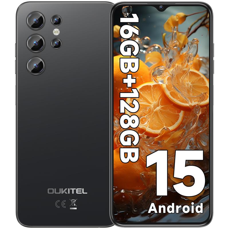 OUKITEL C1 téléphones mobiles libres Android 15, 16 Go (4+12) + 128 Go/1 To, téléphone portable, écran HD+ de 6,52", appareil photo 13 MP + 8 MP, batterie de 5150 mAh, smartphone triple avec 4G, SIM/GPS/empreinte digitale/OTG/jack 3,5 mm